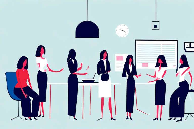 Gossipy Girls at Work - A group of female colleagues gossiping in a workplace setting