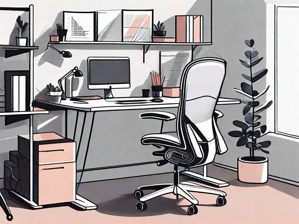 A well-organized and ergonomic workspace with proper posture-enhancing equipment and accessories