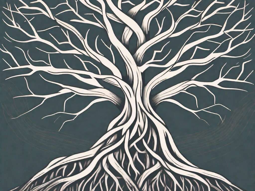A tree with intertwined roots and branches