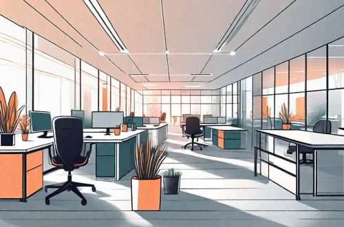 A vibrant and active office space with standing desks