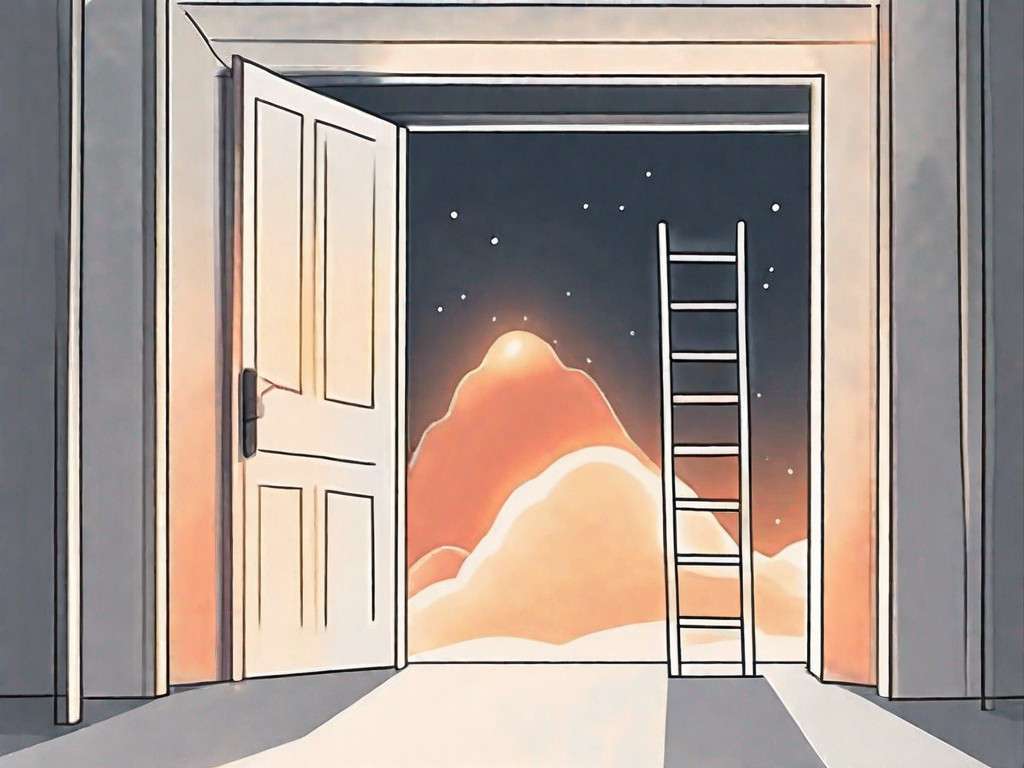 A ladder leading up to a glowing door