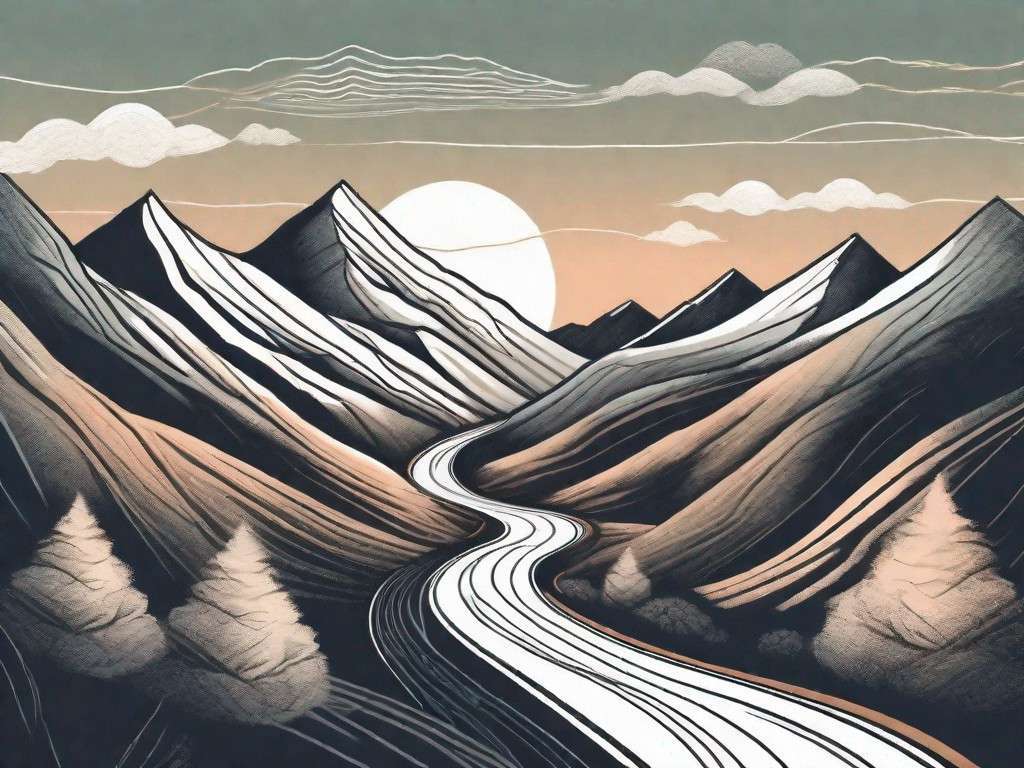 A winding road leading to a peaceful and serene mountain landscape