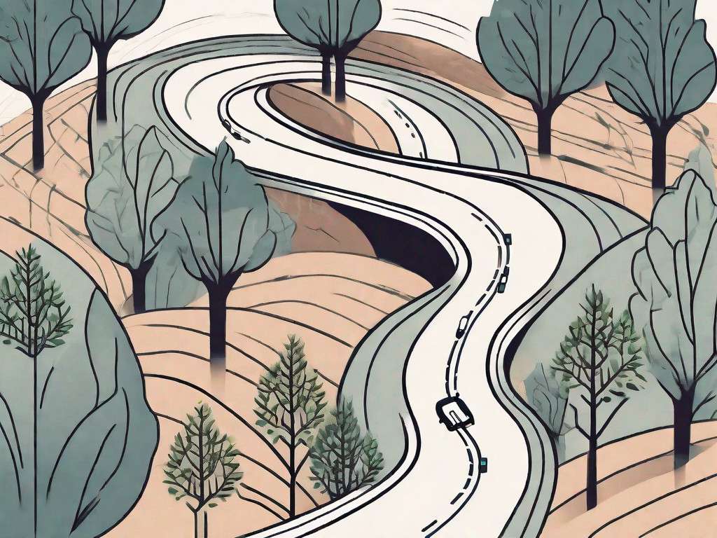 A winding road with various obstacles and challenges
