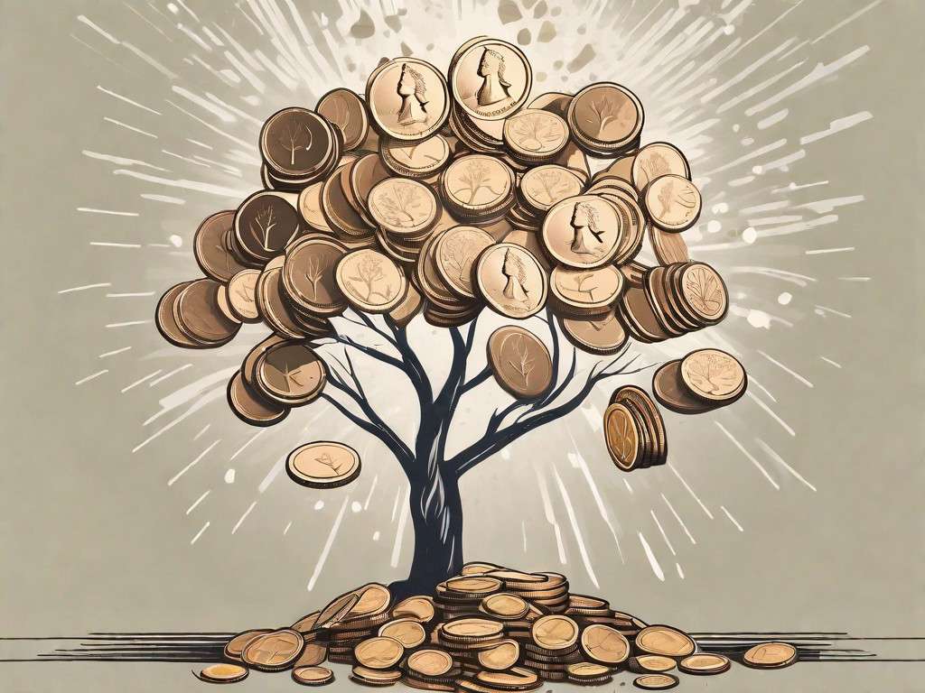 A tree growing from a pile of coins