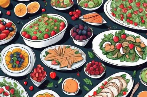 A festive holiday table spread with a variety of colorful and appetizing healthy lunch options