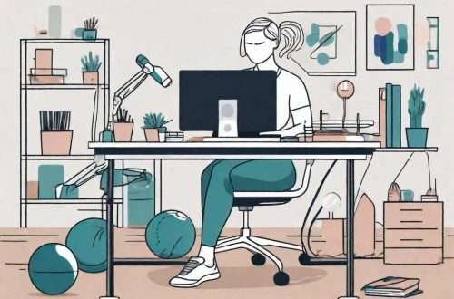 The Best Abs Exercises at Work for Effective Calorie Burning 6 A person sitting at a desk with their feet on an exercise ball