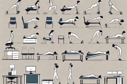 A variety of office equipment and furniture creatively transformed into glute exercises
