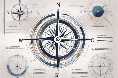 A group of objects representing different project planning elements (such as a compass