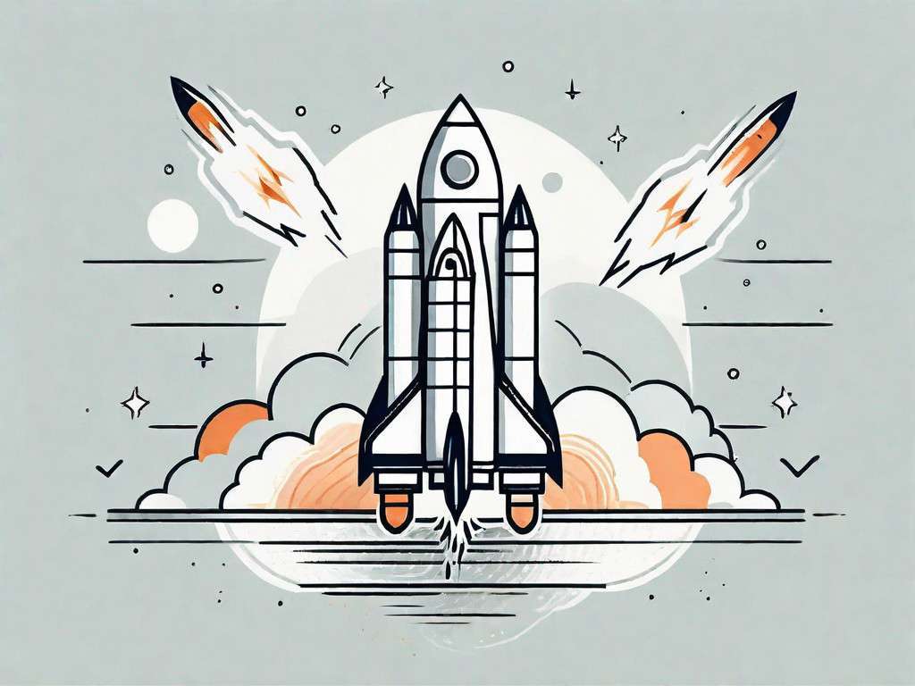 A rocket ship blasting off into space