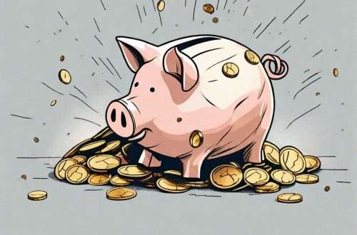 A broken piggy bank with cracked coins spilling out