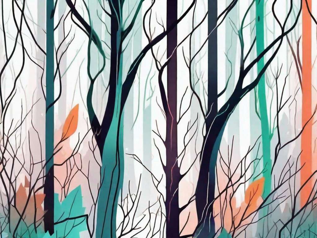 A vibrant and dynamic forest filled with interconnected branches and leaves