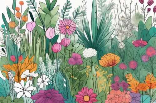 A colorful and vibrant garden filled with various plants and flowers