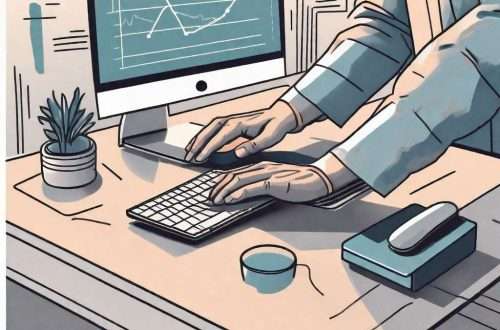 How Can a Standing Desk Help Relieve Wrist Pain? 5 A person working at a standing desk with ergonomic accessories