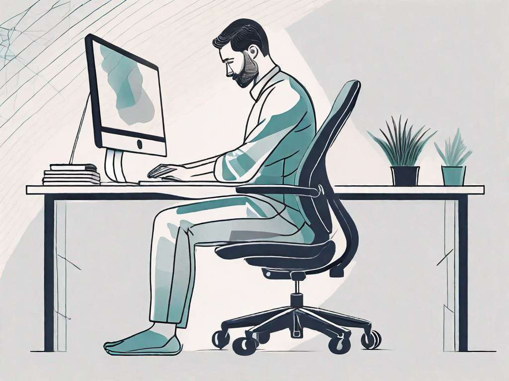 A person sitting at a desk with a footrest
