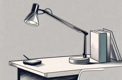 An adjustable desk lamp positioned at the perfect height and angle to illuminate a workspace