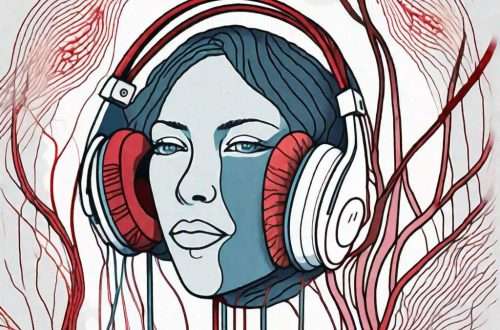A pair of noise-cancelling headphones connected to a vibrant network of blood vessels