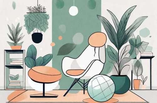 How Can an Exercise Ball Chair Improve Mental Well-Being? 8 An exercise ball chair surrounded by various elements that represent mental well-being