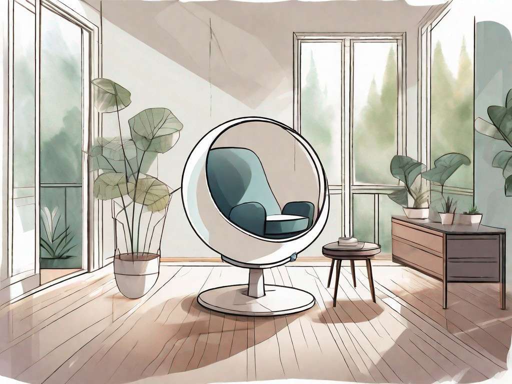 An exercise ball chair in a tranquil setting