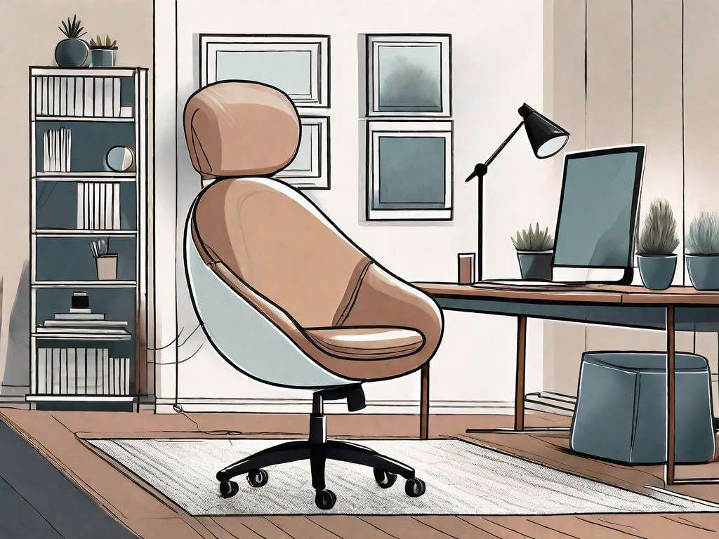 An exercise ball chair in a cozy and inviting home office setting