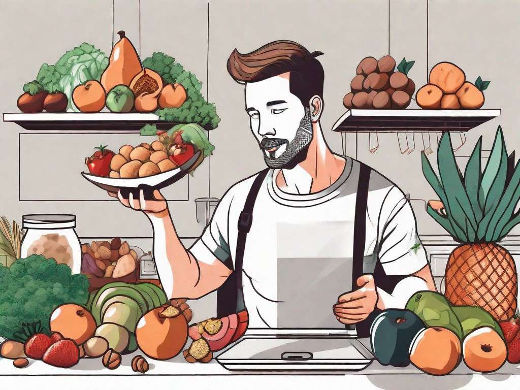 A software developer surrounded by a variety of mineral-rich foods