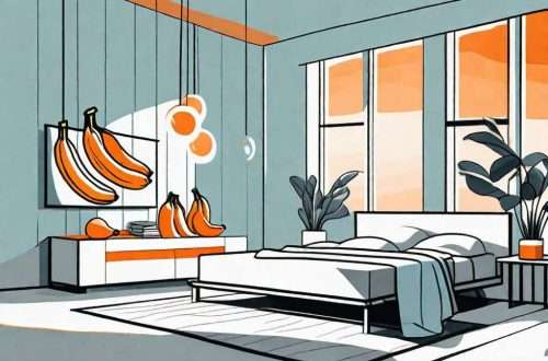 A serene bedroom scene with a bunch of bananas emitting a soft glow