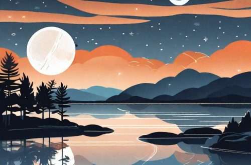 A peaceful nighttime scene with a serene moonlit landscape