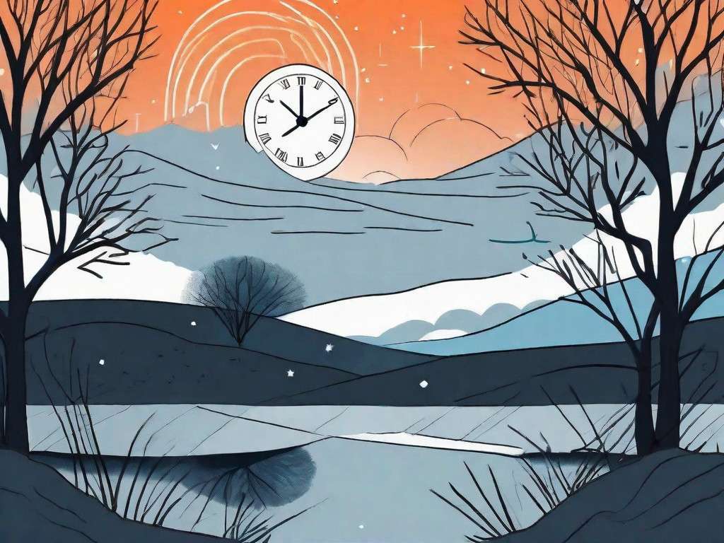 A peaceful nighttime scene with a serene moonlit landscape and a clock showing a late hour