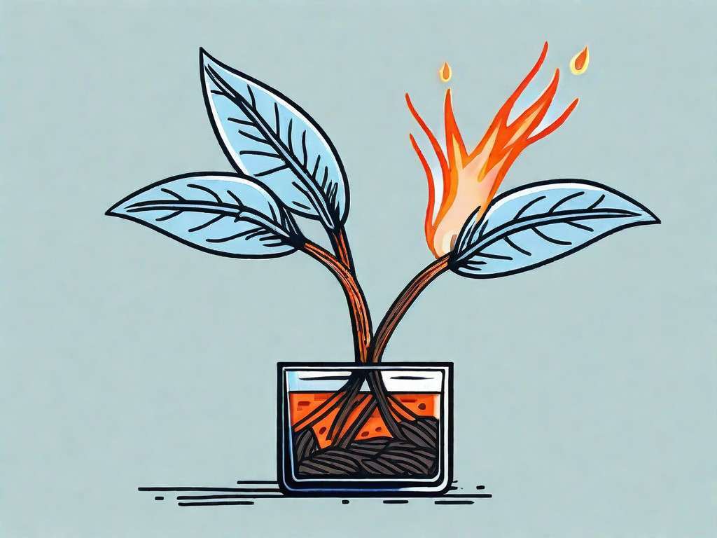 A burnt-out matchstick being rejuvenated by a vibrant and flourishing plant growing out of it