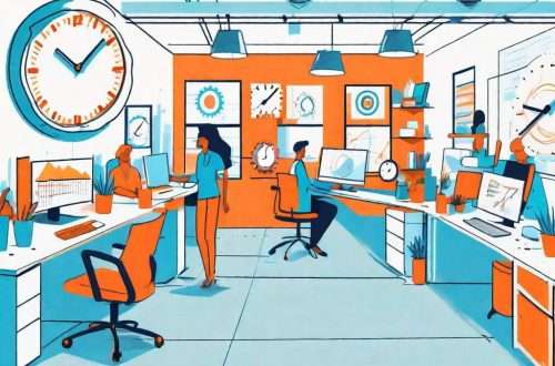 Does 5-HTP Help Improve Work Productivity? 5 A bustling office space with vibrant colors and energetic movement