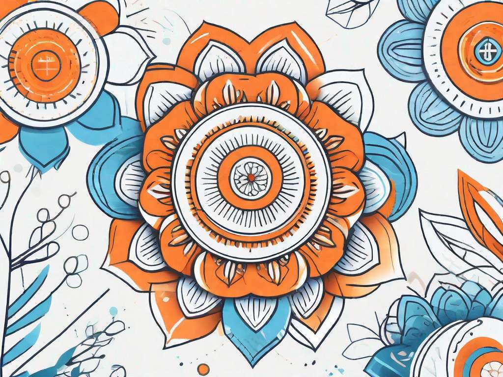 A blooming flower surrounded by vibrant colors and symbols representing success and growth