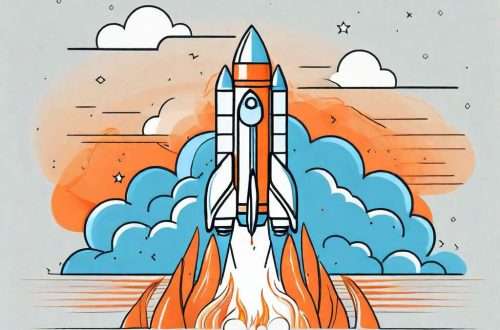 A rocket ship blasting off into the sky