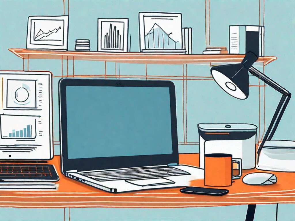 A smart speaker sitting on a desk surrounded by various office supplies
