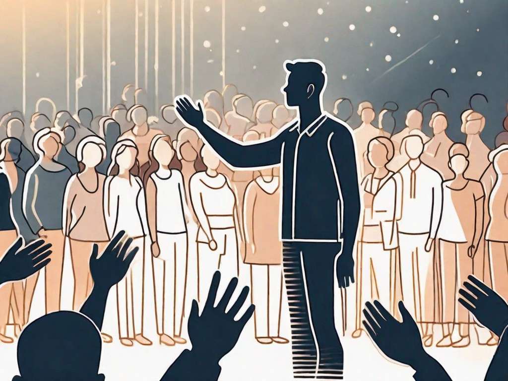A person standing on a stage with a spotlight shining down on them